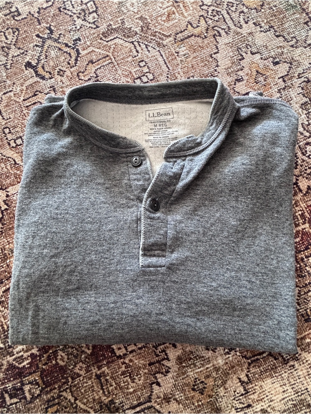 L.L.Bean Men’s Gray Heather Long Sleeve Henley Shirt Medium Regular